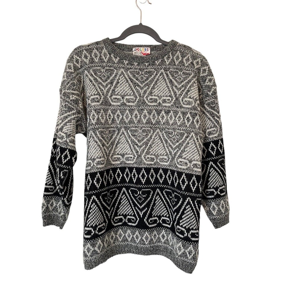 Women's Colors By Brooks Sweater‎ Vintage Black Gray Italy Wool Blend Size M
